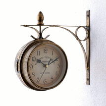 両面時計 おしゃれ 掛け時計 壁掛け時計 アイアン アンティーク調 エレガント レトロ 両面ウォールクロック GD_画像1
