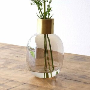 花瓶 フラワーベース おしゃれ ガラス 花器 丸い ガラスベース ガラスベース ブラス＆スモーク 送料無料(一部地域除く) kan1104