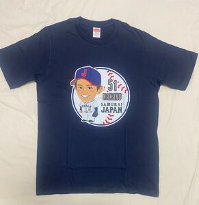 未使用品 阪神タイガース 侍ジャパン 中野拓夢 似顔絵 Tシャツ ネイビー L サイズ