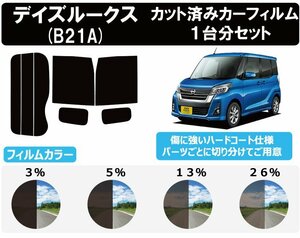 【ノーマルスモーク透過率3％】ニッサン デイズルークス (B21A) カット済みカーフィルム リアセット