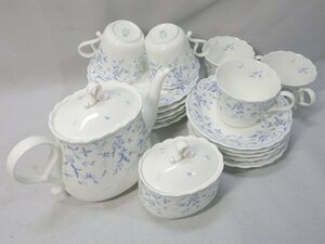 NARUMI ナルミ　BONE CHINA ボーンチャイナ カップ＆ソーサー 5客 ティーポット シュガーポット セット 白 ホワイト 青 ブルー 花柄