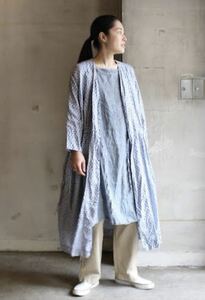 TOUJOURS トゥジュー BLOCK PRINT LINEN CLOTH ブロックプリント カシュクール ドレス ワンピース 羽織コート 定価66.960円