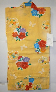 * new goods for girl yukata 7~8 -years old |120 size made in Japan yellow color bokashi cotton Kobai 