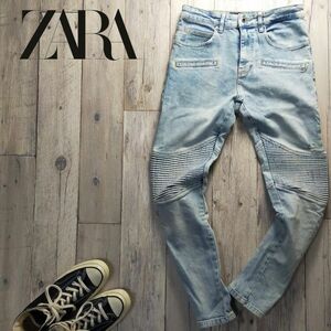 ☆ZARA MAN ザラ☆USED加工 ストレッチ バイカー デニム パンツ W30 S450