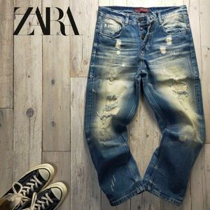 ☆ZARA MAN ザラ☆ビンテージ クラッシュ加工 セルビッチ デニム W30 S669