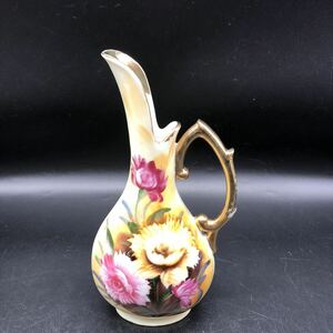 水差し　リモージュ 磁器 花模様 レトロ　アンティーク 日本製　花瓶　花器　置物　O7-25