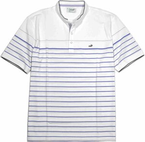 [クロコダイル] Tシャツ 大きいサイズ 半袖 綿ヘンリーネックボーダー 吸水速乾 3Lサイズ 1白　1002-14226