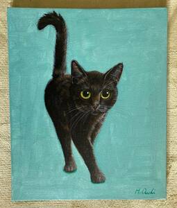 黒猫 絵画 手描き アクリル画 ネコ インテリア 真作 アート 477