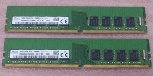 ○SK hynix HMA82GU7CJR8N-VK 2枚セット - PC4-21300/DDR4-2666/PC4-2666V ECC Unbuffered 288Pin DDR4 UDIMM 32GB(16GB x2) 動作品