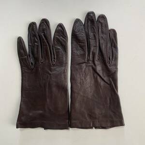 [ used ] Italy CERUMO ne-ta lady's leather glove dark brown leather gloves size 8 silk lining SERMONETA GLOVES