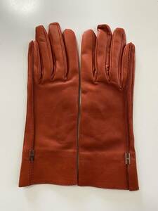 [ beautiful goods ]HERMES Hermes lady's leather glove leather gloves orange series size 7 half silk lining 