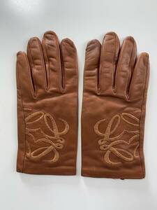 [ beautiful goods ] France made Loewe LOEWE lady's leather glove Brown leather gloves silk lining 