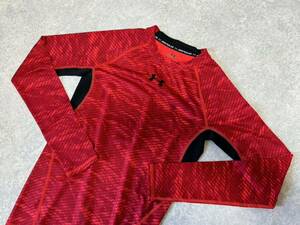  Under Armor SM long sleeve beautiful goods USED red × pattern |no.0031