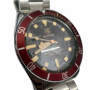BENYAR BY-5179M ダイバー 100M防水 裏スケ 赤ベゼル メンズ腕時計 