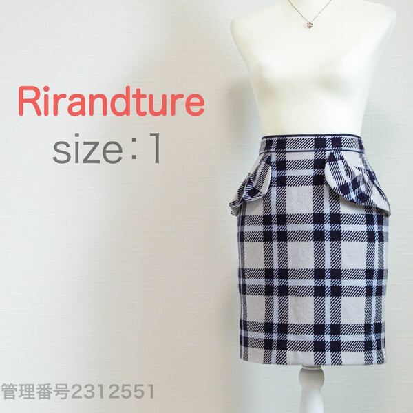 【送料無料】Rirandture(リランドチュール)チェック柄　清楚系　ひざ丈タイトスカート　スリット入り　S