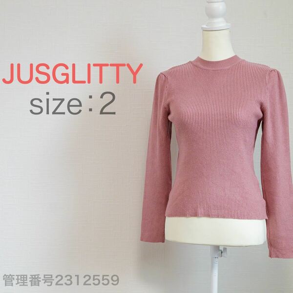 【送料無料】JUSGLITTY(ジャスグリッティー)クルーネック　長袖リブニット　プルオーバー　トップス　ピンク　M