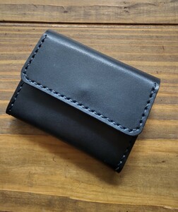 compact coin case change purse . purse Tochigi saddle leather hand made *( black color )*100