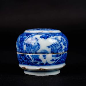 【後】HA009 清代 染付人物香合 古美術 骨董品 古玩 時代物 古道具 中国美術品 朝鮮美術品 日本美術品