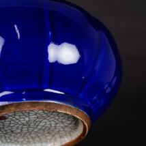 【後】HB001清代 藍釉荷花形蓋缶 古美術 骨董品 古玩 時代物 古道具 中国美術品 朝鮮美術品 日本美術品_画像8