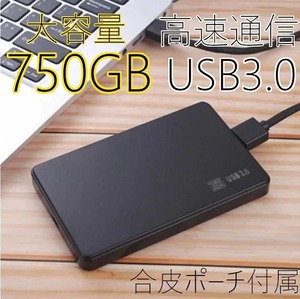 ★750GB★高速通信 USB3.0 ポータブル 外付けHDD Win11/Win10/Win8/Win7/Mac/PS4/PS5/XBox/テレビ録画 対応 合皮ポーチ付属