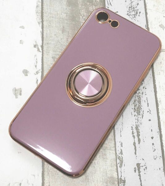 iPhone se ケース iphone8 iphone7 スマホリング付き 薄紫