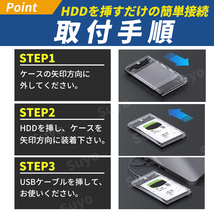 2.5インチ 外付け HDD SSD ケース クリア USB3.0 ハードディスク SATA 5Gbps 2個 2TB ポータブル ドライブ 電源不要 高速 電源不要 透明_画像5