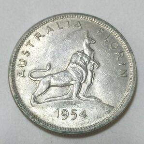 オーストラリア　1フローリン　銀貨　1954年　エリザベス2世