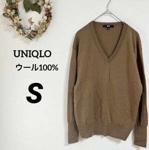 UNIQLO ユニクロ　薄手　ニット　ウール100% S セーター　Vネック 長袖