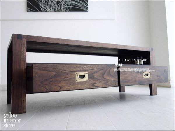 Teak TV stand flat 100cm WM drawer, precious wood, TV board, simple, wooden, AV board, low board, solid wood, TV board, brass hardware, handmade, Japanese style, TV stand, Audio-video board, Low type (height less than 60cm), ~Width 100cm