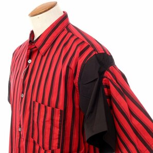 【未使用】コムデギャルソンシャツ 2022年春夏 製品染コットン ストライプ 半袖シャツ レッドxブラック【サイズM】の画像2
