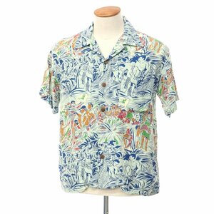 【中古】サンサーフ SUN SURF 半袖アロハシャツ ライトブルーxネイビーブルーxブラウン【サイズM】