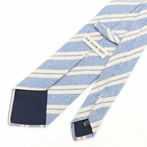 【中古】タイユアタイ TIE YOUR TIE ストライプ カシミヤシルクリネン ネクタイ ブルーxアイボリー BPDの画像3