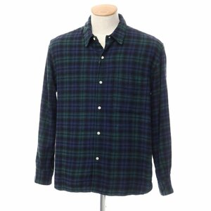 [ used ] Ships SHIPS cotton check casual shirt navy x green [ size S]