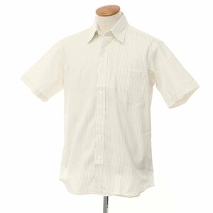 【中古】アクアスキュータム Aquascutum コットンポリエステル ストライプ 半袖シャツ ホワイトxイエロー【M】