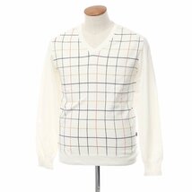 【中古】アクアスキュータム Aquascutum ハイゲージコットン Vネックニット ホワイトxブラック【サイズL】_画像1