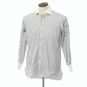 【中古】アクアスキュータム Aquascutum ストライプ クレリックシャツ ホワイトxパープル【サイズML-80】