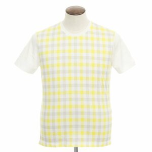 【未使用】アクアスキュータム Aquascutum チェック プリント 半袖Ｔシャツ イエローxホワイト【サイズL】