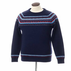 【中古】トミーヒルフィガー TOMMY HILFIGER ウールナイロン ノルディック柄 ニット ネイビー【XL】