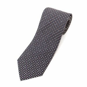 【中古】ブリオーニ Brioni 小紋 プリント シルク ネクタイ ダークネイビー