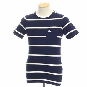 【中古】ラコステ LACOSTE 鹿の子コットン ポケット クルーネックTシャツ ネイビーxホワイト【サイズ2】 DPD