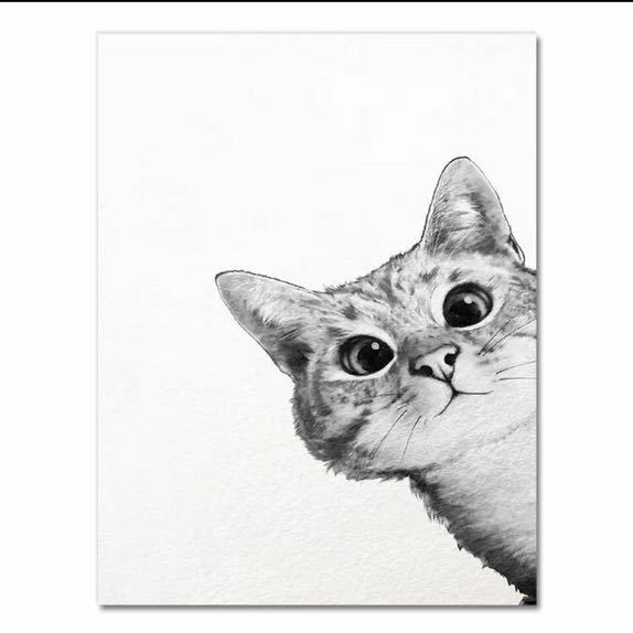 猫　シンプル　モノトーン　アートポスター　インテリア　リビング　玄関　トイレ　ディスプレイ　お店　ネコ　ラブ