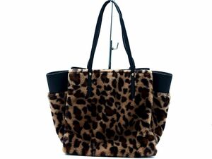 VICKY Vicky shoulder attaching eko fur Leopard switch tote bag black x Brown *# * ecb5 lady's 