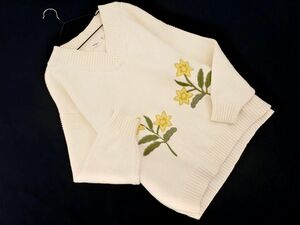 MOUSSY マウジー Vネック 花 刺繍 ニット セーター sizeF/アイボリー ■◇ ☆ eca6 レディース