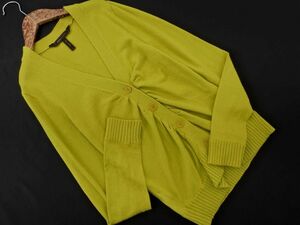 BCBG MAXAZRIA ビーシービージーマックスアズリア ギャザー Vネック カーディガン sizeM/黄緑 ■◇ ☆ eca6 レディース