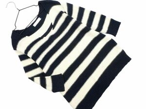 CECIL McBEE Cecil McBee border V neck knitted sweater sizeM/ white x navy blue #* * eca8 lady's 