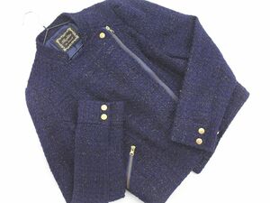 ROJITA Rojita tweed Rider's manner jacket sizeM/ dark blue *# * ecb1 lady's 