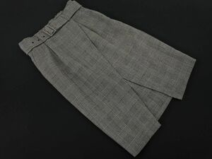  Pinky & Diane wool . belt attaching slit fake Layered Glenn check skirt size36/ gray *# * ecb2 lady's 