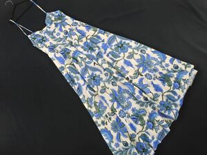 ZARA ザラ リネン混 花柄 総柄 ロング キャミソール ワンピース sizeS/アイボリーｘ青 ■◆ ☆ ecb8 レディース