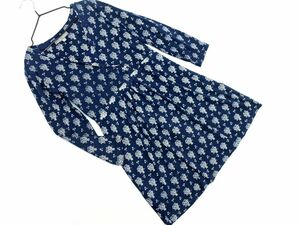 LAURA ASHLEY ローラ アシュレイ 総柄 バックリボン Aライン ワンピース size34/紺 ■◇ ☆ ecc1 レディース