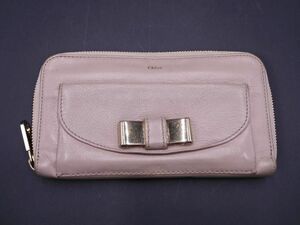 Chloe Chloe lili. leather round Zip ribbon long wallet pink beige ## * ecc5 lady's 